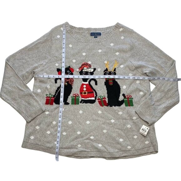 Karen Scott Sweater Top Women's 1X Gray CATS Sequins Holiday Graphic Relaxed NEW - Picture 8 of 14